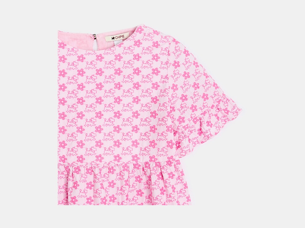 Brusa de cotó amb volants brodada rosa nena Chipie 2