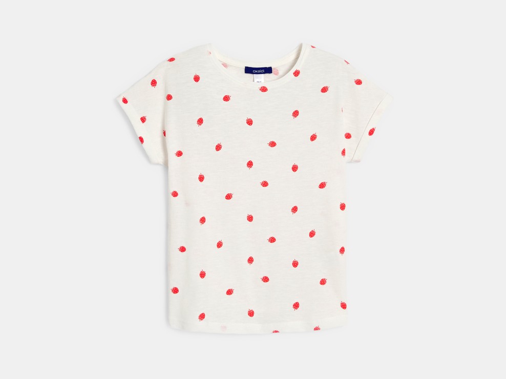 T-shirt manches courtes motif fraise blanc Fille 1