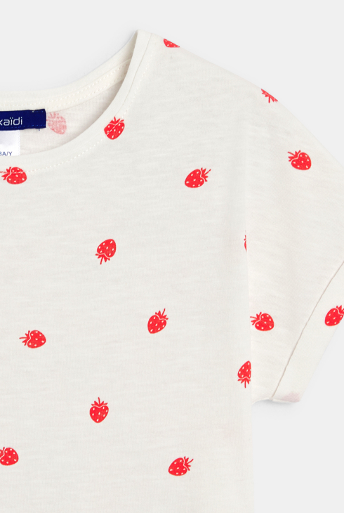 Weißes Kurzarm-T-Shirt mit Erdbeermotiv für Mädchen