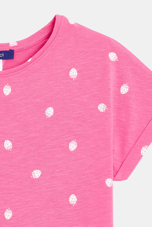 T-shirt manches courtes motif fraise blanc Fille