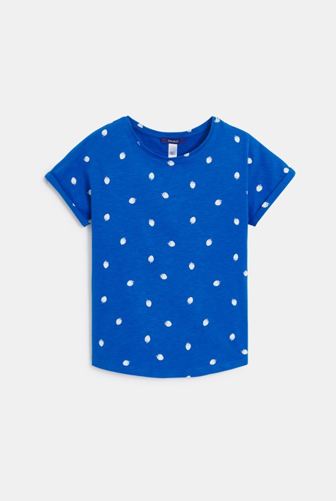 T-shirt manches courtes motif fraise bleu Fille 1