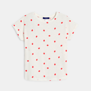 Girl's white short-sleeve strawberry motif T-shirt 1