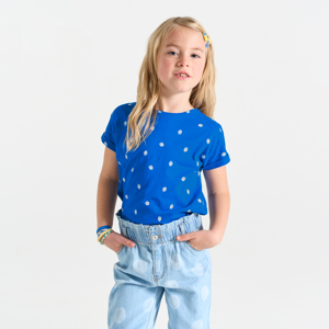 Girl's blue short-sleeve strawberry motif T-shirt 1