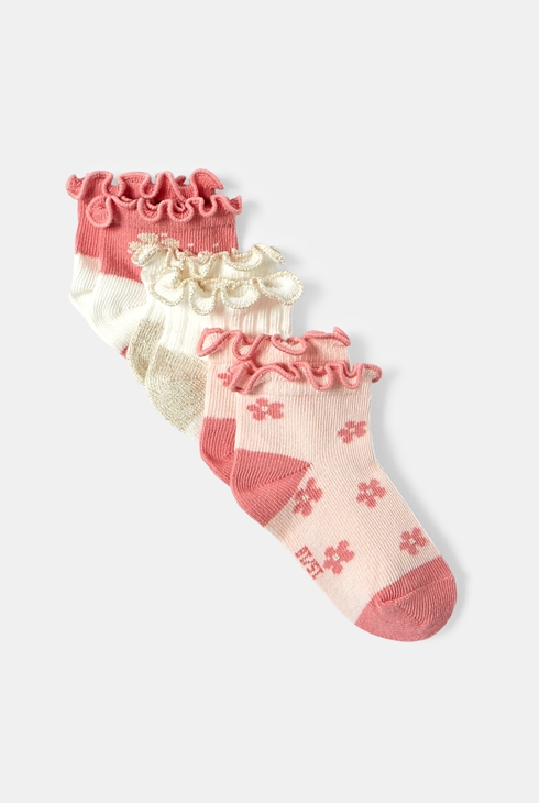 Baby girl's pink floral socks with fancy finish (set of 3) 1