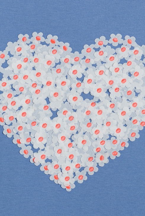 T-shirt manches papillon motif cœur bleu Fille 2