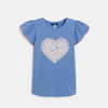 T-shirt manches papillon motif cœur bleu Fille