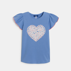 T-shirt manches papillon motif cœur bleu Fille 1