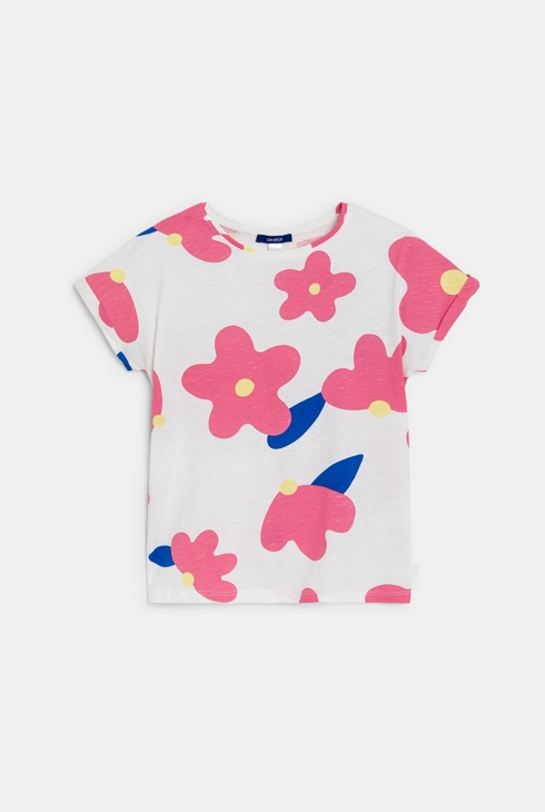 Weißes Kurzarm-T-Shirt mit Aufdruck für Mädchen
