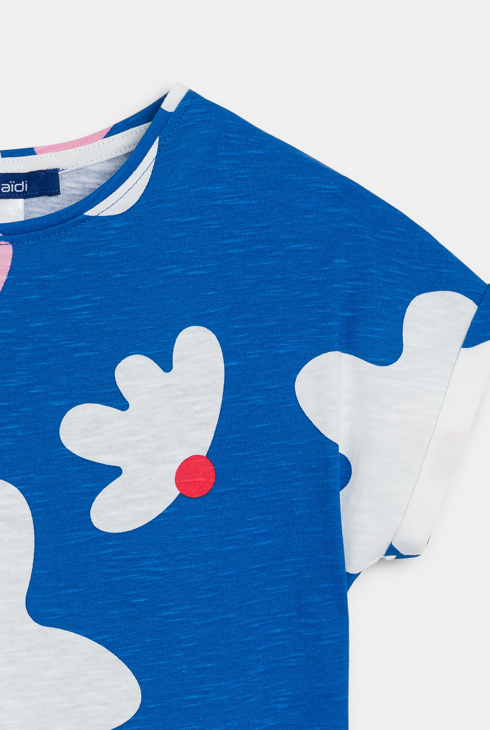 Blaues Kurzarm-T-Shirt mit Aufdruck für Mädchen