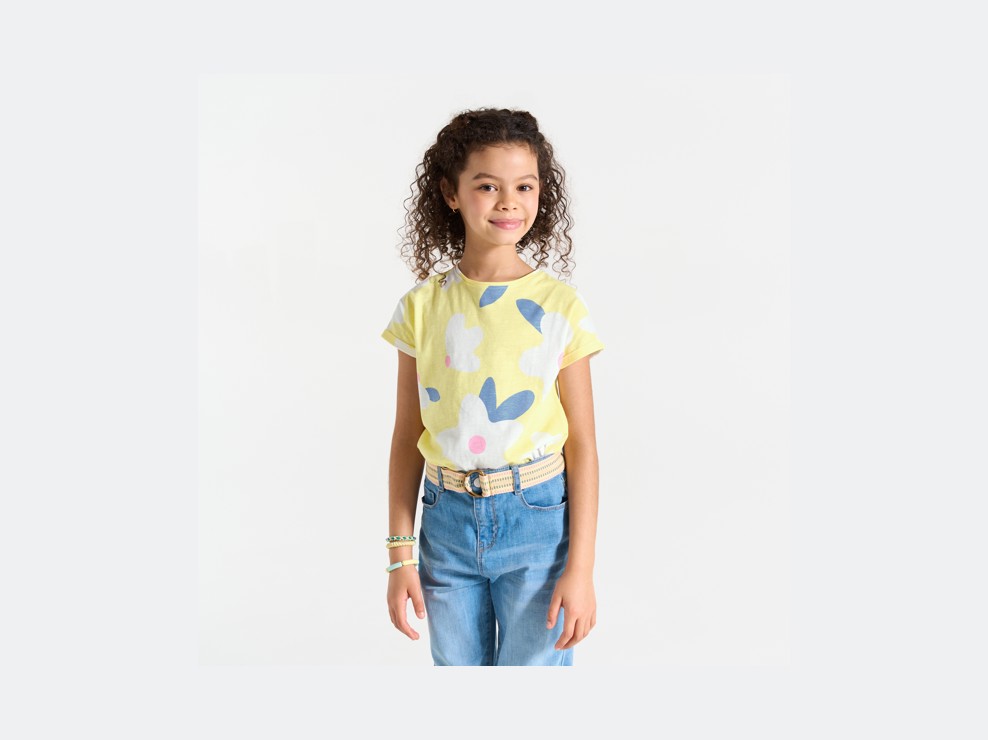 T-shirt manches courtes imprimé jaune Fille 1