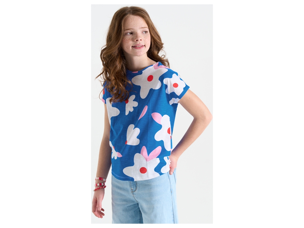 T-shirt manches courtes imprimé bleu Fille 1