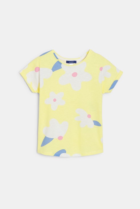 T-shirt manches courtes imprimé jaune Fille 1