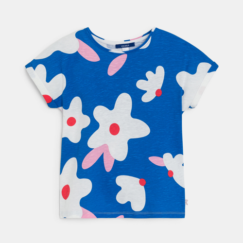 T-shirt a maniche corte blu con stampa bambina 1