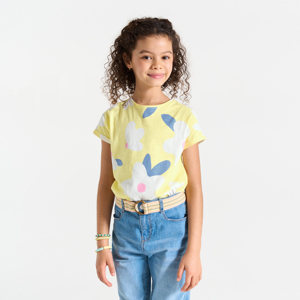 T-shirt manches courtes imprimé jaune Fille 1