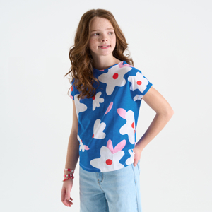 Girl's blue printed short-sleeve T-shirt 1