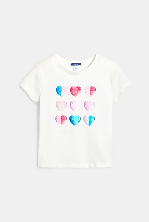 Bijela majica kratkih rukava sa srcem od čarobnih šljokica za djevojčice 1
