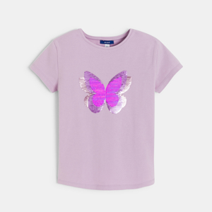 T-shirt manches courtes à sequins magiques papillon mauve Fille 1