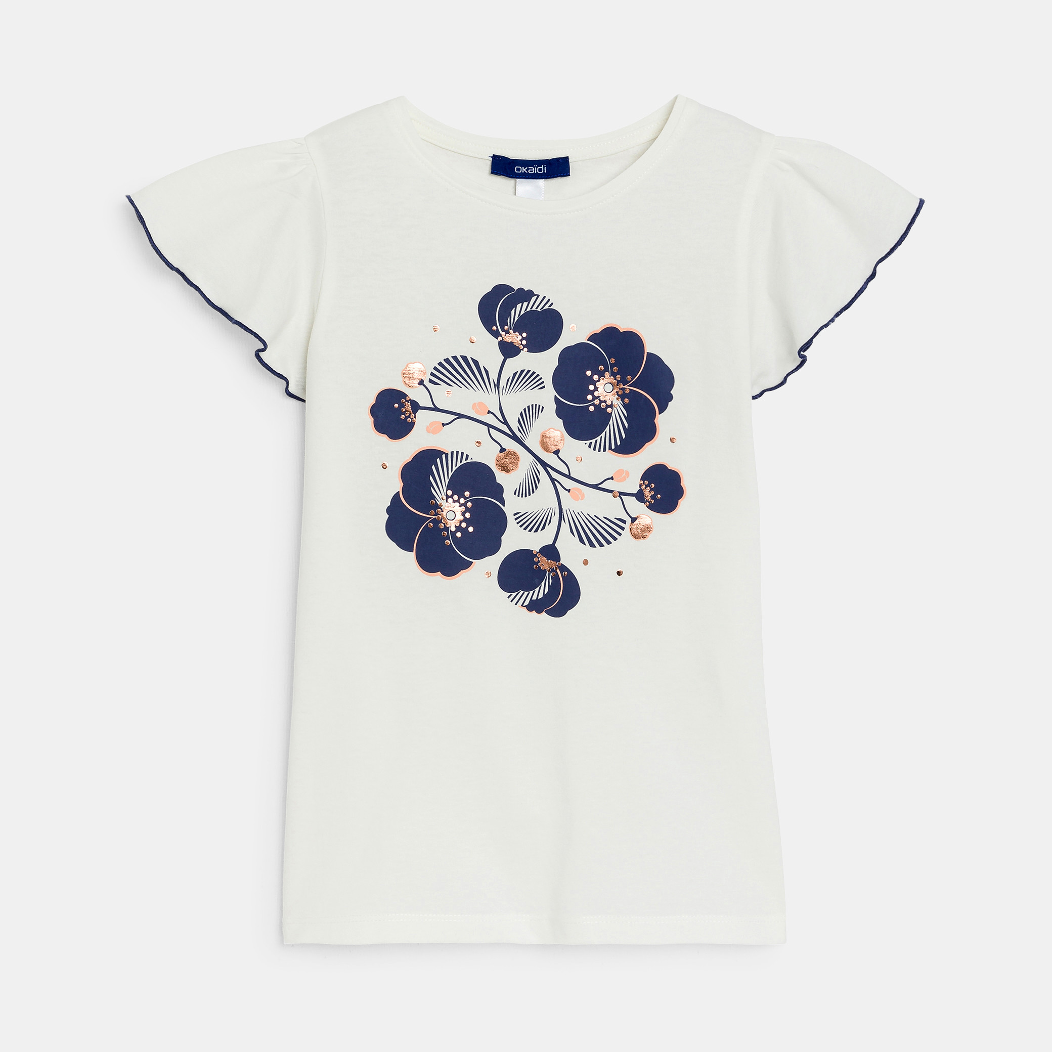 【U LAN】Butterfly Printed Over Short Sleeve T-Shirt Girl's orange butterfly sleeve T-shirt with sparkly motif