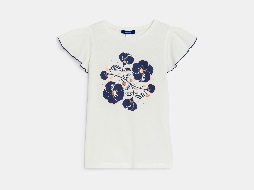 Oranges T-Shirt mit Schmetterlingsärmeln und schillerndem Motiv für Mädchen 1