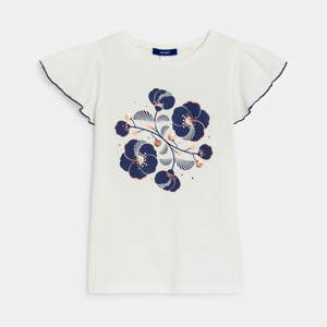 Oranje T-shirt vlindermouwen en blinkend motief voor meisjes 1