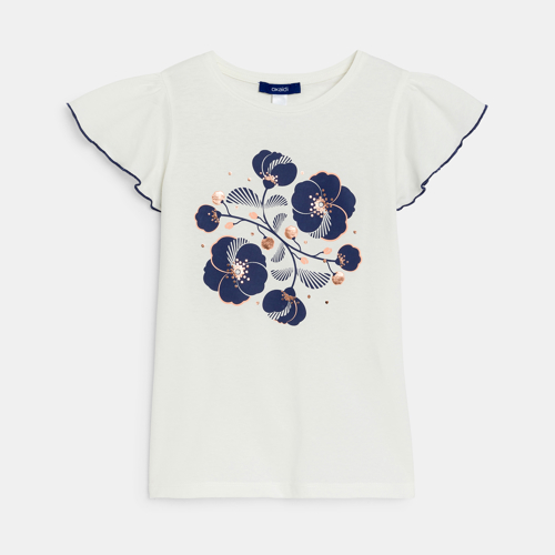 T-shirt manches papillon motif irisé orange Fille 1