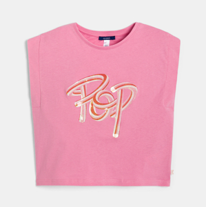 Girl's pink pop slogan T-shirt 1