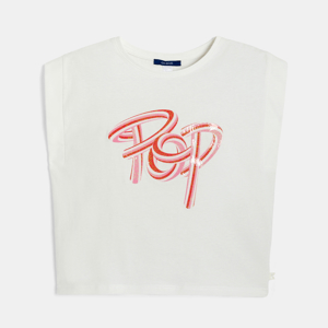 Girl's white pop slogan T-shirt 1