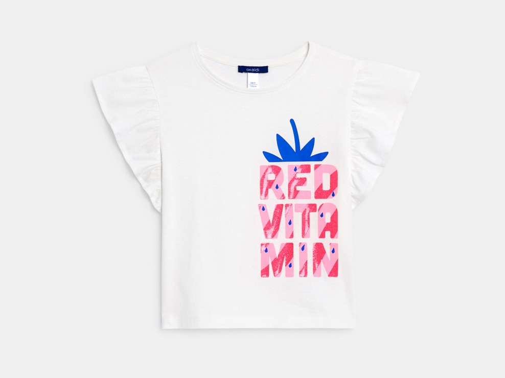 T-shirt bianca a maniche corte con motivo glitterato bambina 1