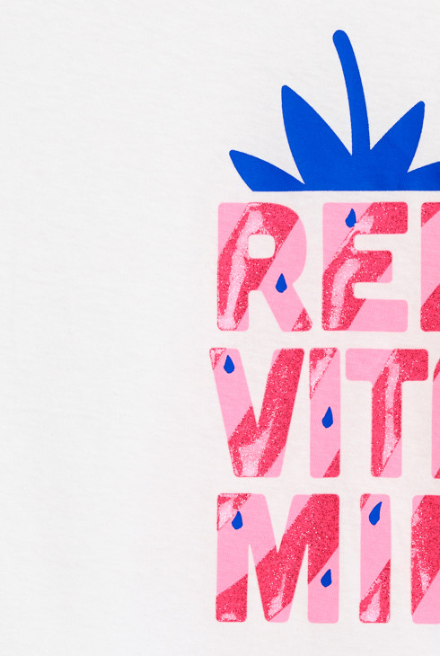 Girl's white short-sleeve T-shirt with glittery motif 2