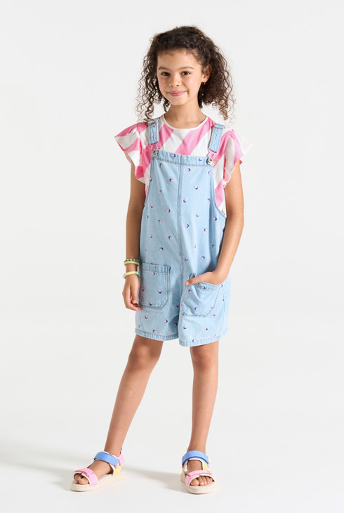 Rosa Kurzarm-T-Shirt mit Streifen Mädchen 2