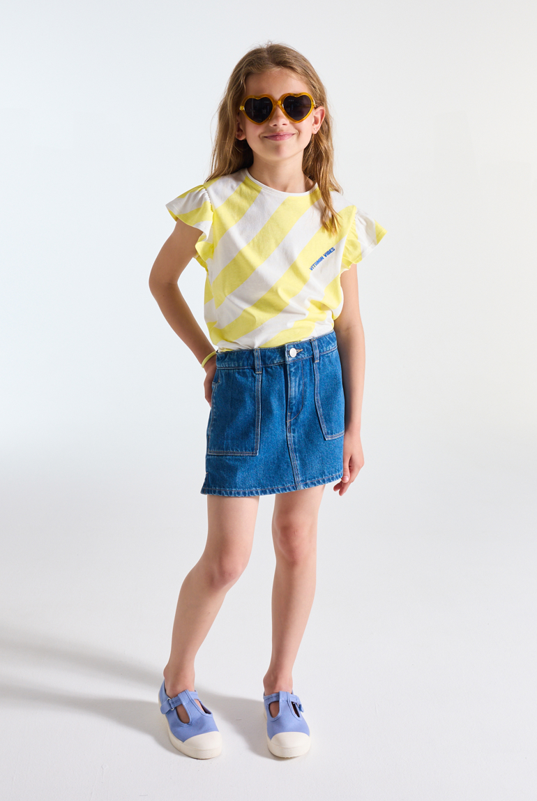 Camiseta de rayas de manga corta amarillo niña 1