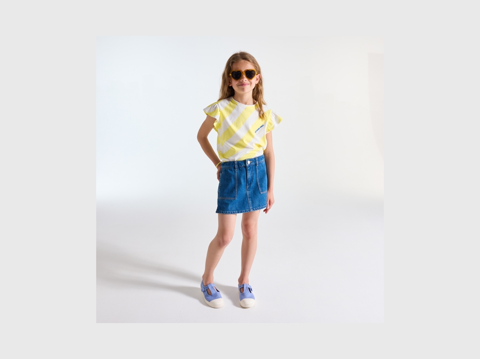 Geel gestreept T-shirt met korte mouwen voor meisjes 1
