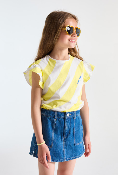 Gelbes Kurzarm-T-Shirt mit Streifen Mädchen 2