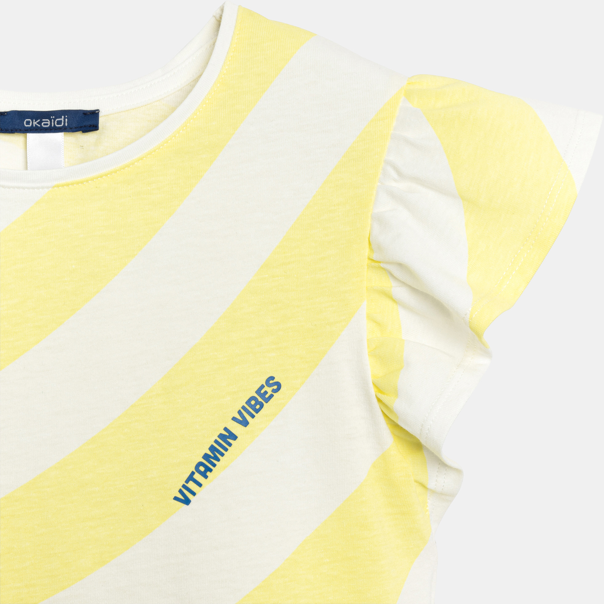 Gelbes Kurzarm-T-Shirt mit Streifen Mädchen