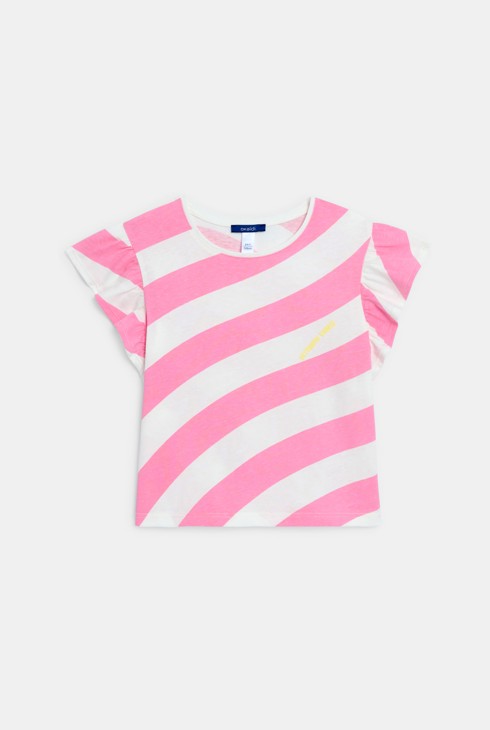 Girl's pink striped short-sleeve T-shirt 1