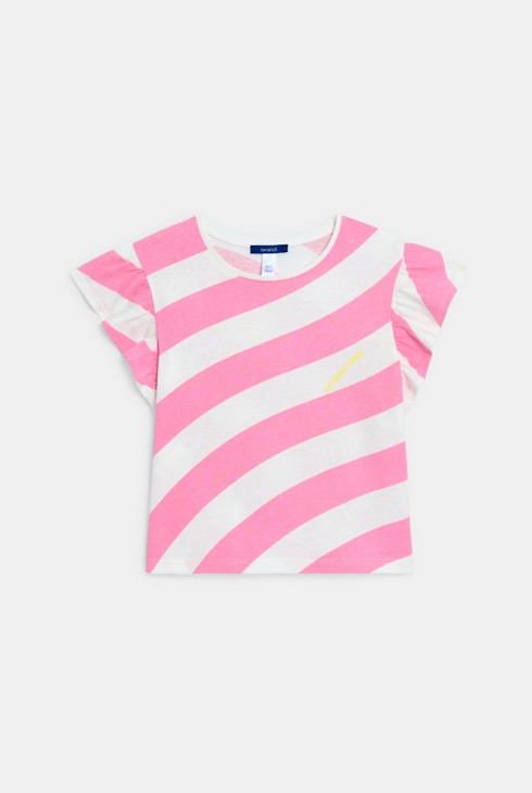 Girl's pink striped short-sleeve T-shirt 1