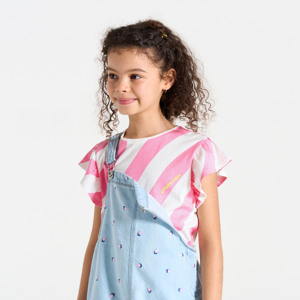 Girl's pink striped short-sleeve T-shirt 1