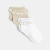 Chaussettes volants brodés blanc bébé fille (lot de 2)