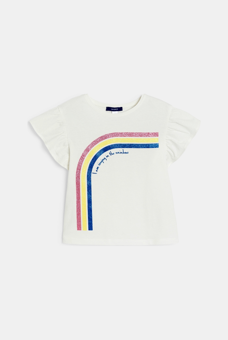 Weißes Kurzarm-T-Shirt mit Regenbogen für Mädchen 1