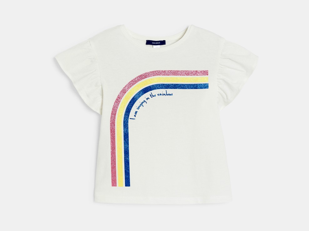 Camiseta de manga corta arco iris blanco niña 1
