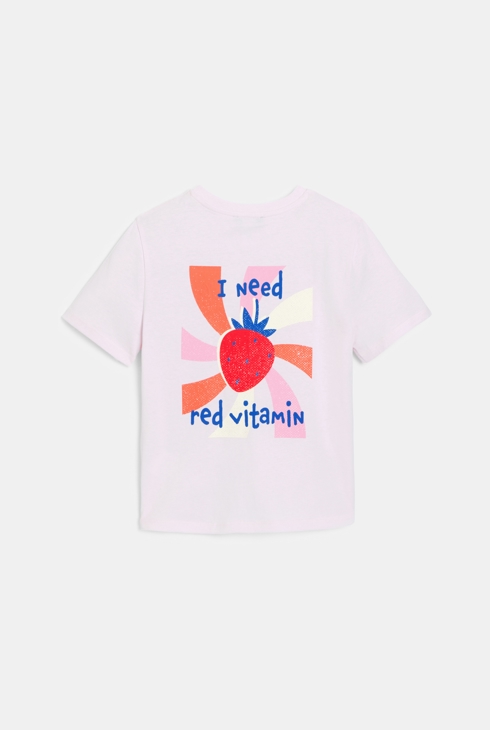 Rosa Kurzarm-T-Shirt mit Erdbeermotiv für Mädchen