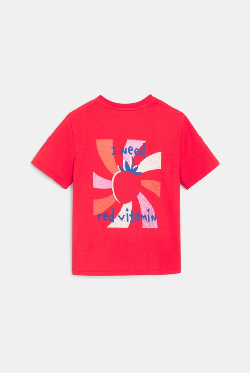 Rotes Kurzarm-T-Shirt mit Erdbeermotiv für Mädchen