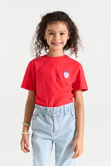 Camiseta de manga corta motivo fresa rojo niña