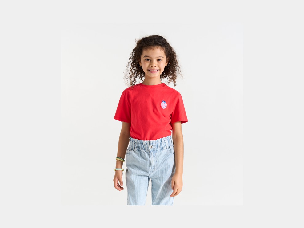 T-shirt manches courtes motif fraise rouge Fille 1
