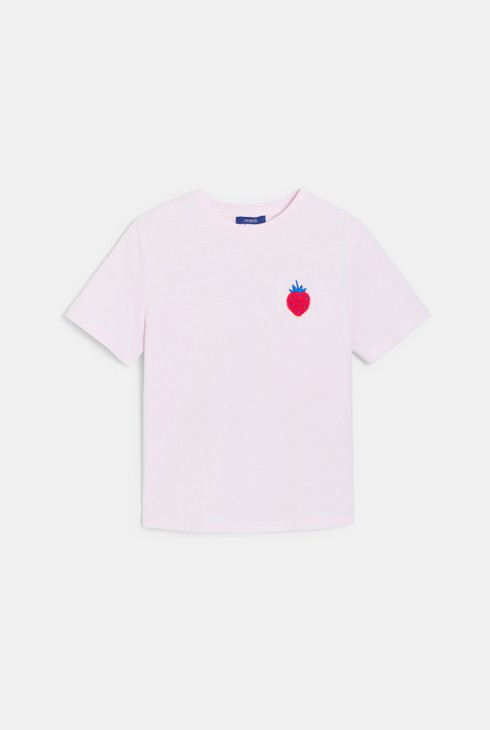 Roze T-shirt met korte mouwen en aardbeimotiefje voor meisjes 2