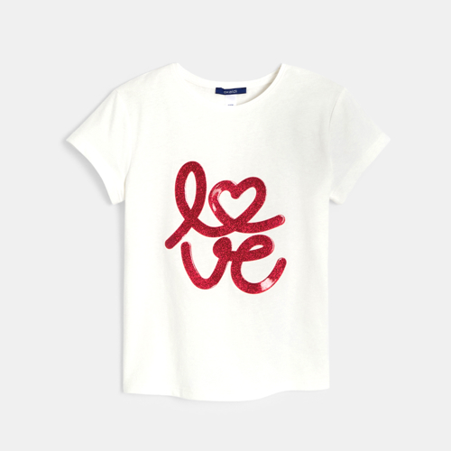 T-shirt manches courtes message love blanc Fille 1