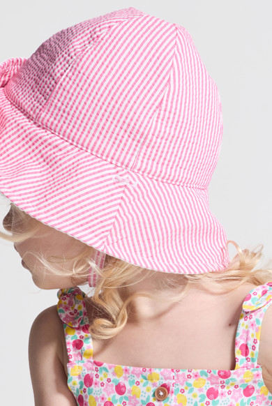 Chapeau de soleil réversible rayé rose bébé fille