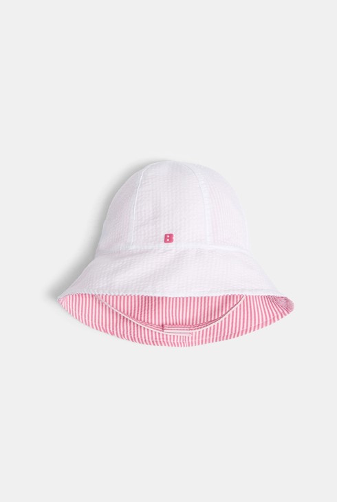 Chapeau de soleil réversible rayé rose bébé fille 2