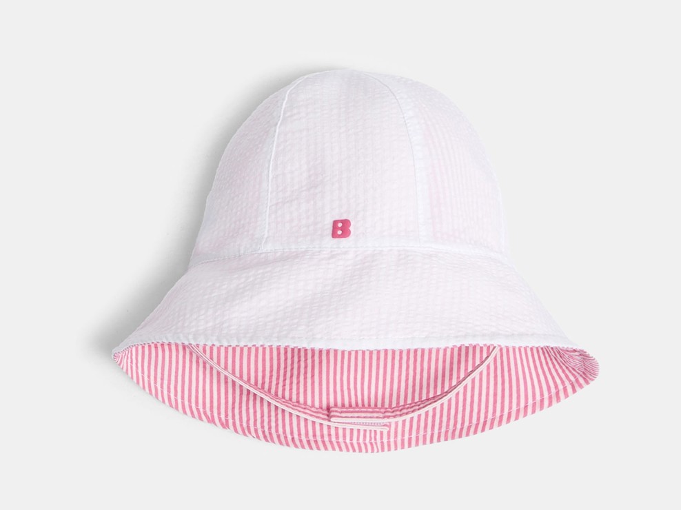 Chapeau de soleil réversible rayé rose bébé fille 2
