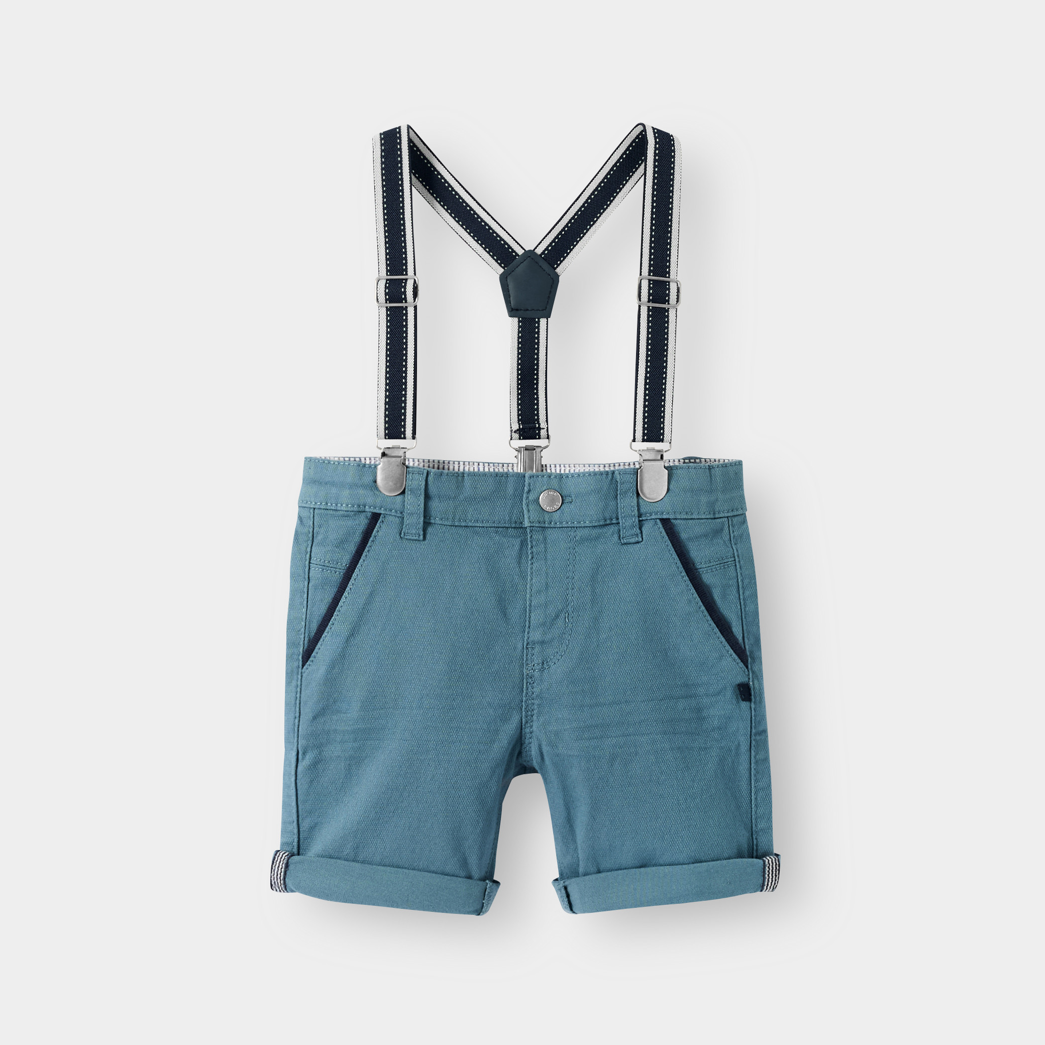 Bermuda à bretelles beige bébé garçon - Bleu ardoise